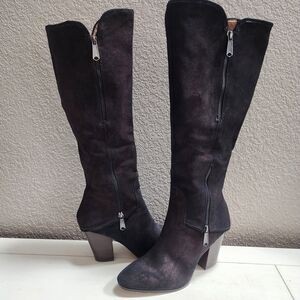 Donald J Pliner Sandora Black Plum Double Zip Suede Knee-High Tall Boots, Sz 10